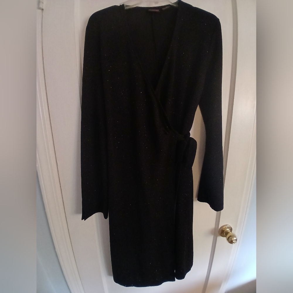 Shape FX Black Sheath V-Neck Bell Sleeve Dress